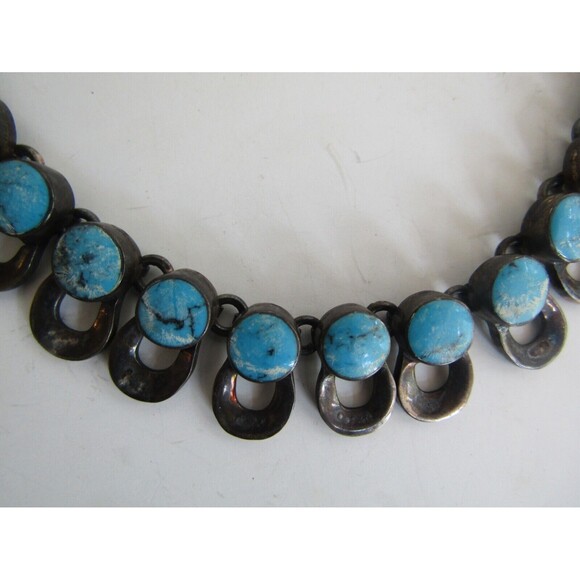 Turquoise Necklace Vintage Sterling Silver 925 Mexico Chunky Choker Stamped 18” - Picture 3 of 10